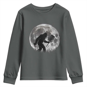 Disc Golf Bigfoot Youth Sweatshirt Funny Cool Full Moon & Trees Sasquatch TS10 Dark Heather Print Your Wear