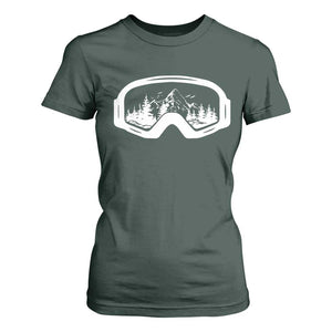 Skiing T Shirt For Women Skiing Goggles Snow Wintersport Ski Snowboard TS10 Dark Forest Green Print Your Wear
