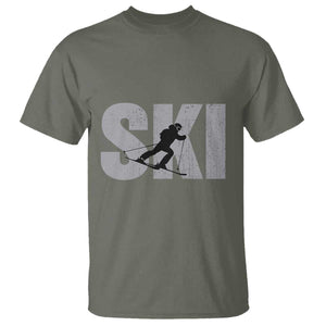 Cool Distressed Skiing T Shirt for Skiers TS10 Military Green Print Your Wear