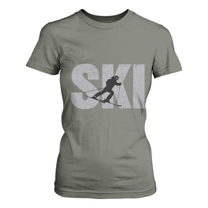 Cool Distressed Skiing T Shirt For Women for Skiers TS10 Military Green Print Your Wear