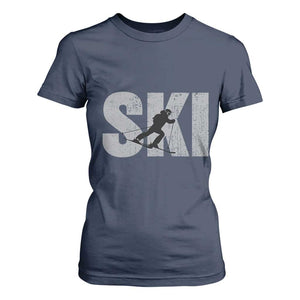 Cool Distressed Skiing T Shirt For Women for Skiers TS10 Navy Print Your Wear