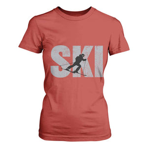 Cool Distressed Skiing T Shirt For Women for Skiers TS10 Red Print Your Wear
