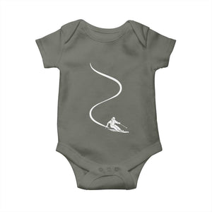 Skiing Baby Onesie Skier With Tracks In Deep Powder Snow Freeride Gift TS10 Military Green Print Your Wear
