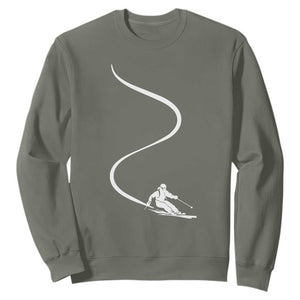 Skiing Sweatshirt Skier With Tracks In Deep Powder Snow Freeride Gift TS10 Military Green Print Your Wear