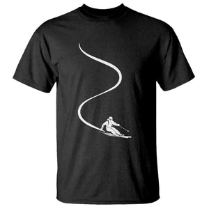 Skiing T Shirt Skier With Tracks In Deep Powder Snow Freeride Gift TS10 Black Print Your Wear