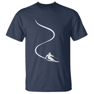 Skiing T Shirt Skier With Tracks In Deep Powder Snow Freeride Gift TS10 Navy Print Your Wear
