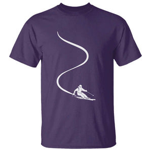 Skiing T Shirt Skier With Tracks In Deep Powder Snow Freeride Gift TS10 Purple Print Your Wear