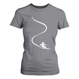 Skiing T Shirt For Women Skier With Tracks In Deep Powder Snow Freeride Gift TS10 Charcoal Print Your Wear