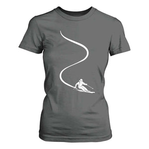 Skiing T Shirt For Women Skier With Tracks In Deep Powder Snow Freeride Gift TS10 Dark Heather Print Your Wear
