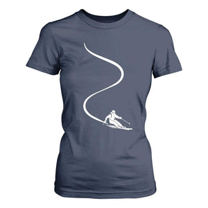 Skiing T Shirt For Women Skier With Tracks In Deep Powder Snow Freeride Gift TS10 Navy Print Your Wear
