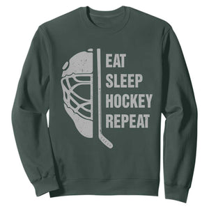 Ice Hockey Player Sweatshirt Funny Eat Sleep Hockey Repeat Sport Fan TS10 Dark Forest Green Print Your Wear