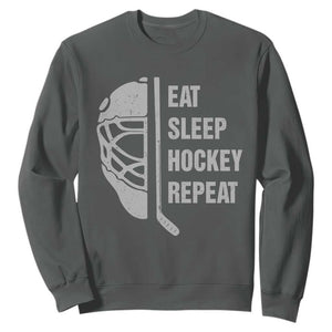 Ice Hockey Player Sweatshirt Funny Eat Sleep Hockey Repeat Sport Fan TS10 Dark Heather Print Your Wear