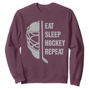 Ice Hockey Player Sweatshirt Funny Eat Sleep Hockey Repeat Sport Fan TS10 Maroon Print Your Wear