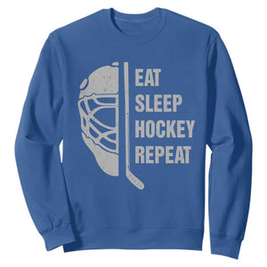 Ice Hockey Player Sweatshirt Funny Eat Sleep Hockey Repeat Sport Fan TS10 Royal Blue Print Your Wear