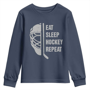 Ice Hockey Player Youth Sweatshirt Funny Eat Sleep Hockey Repeat Sport Fan TS10 Navy Print Your Wear