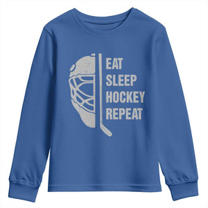 Ice Hockey Player Youth Sweatshirt Funny Eat Sleep Hockey Repeat Sport Fan TS10 Royal Blue Print Your Wear