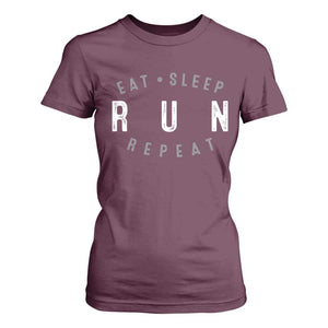Eat Sleep Run Repeat T Shirt For Women Marathon Runner TS10 Maroon Print Your Wear