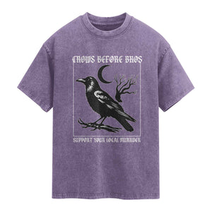 Crows Before Bros Support Your Local Murder Washed Cotton T-Shirt Funny Crow Lovers