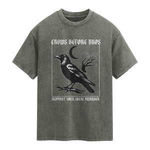 Crows Before Bros Support Your Local Murder Washed Cotton T-Shirt Funny Crow Lovers