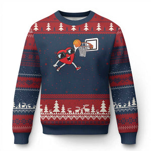 Basketball Valentines Ugly Christmas Sweater Cute Red Heart Playing Basketball Player Team Boys TS10 Navy Red Print Your Wear