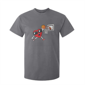 Basketball Valentines T Shirt For Kid Cute Red Heart Playing Basketball Player Team Boys TS10 Charcoal Print Your Wear