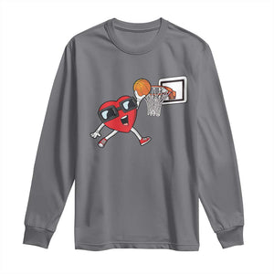 Basketball Valentines Long Sleeve Shirt Cute Red Heart Playing Basketball Player Team Boys TS10 Charcoal Print Your Wear