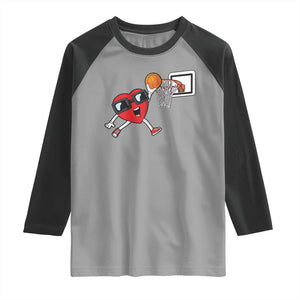 Basketball Valentines Raglan Shirt Cute Red Heart Playing Basketball Player Team Boys TS10 Sport Gray Black Print Your Wear