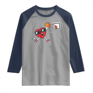 Basketball Valentines Raglan Shirt Cute Red Heart Playing Basketball Player Team Boys TS10 Sport Gray Navy Print Your Wear