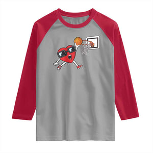 Basketball Valentines Raglan Shirt Cute Red Heart Playing Basketball Player Team Boys TS10 Sport Gray Red Print Your Wear
