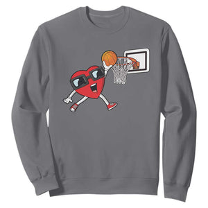 Basketball Valentines Sweatshirt Cute Red Heart Playing Basketball Player Team Boys TS10 Charcoal Print Your Wear