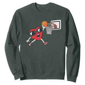 Basketball Valentines Sweatshirt Cute Red Heart Playing Basketball Player Team Boys TS10 Dark Forest Green Print Your Wear