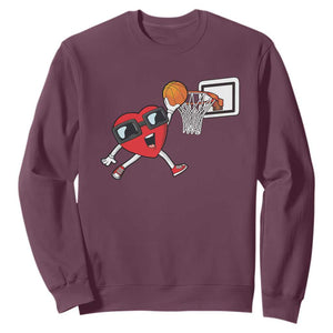 Basketball Valentines Sweatshirt Cute Red Heart Playing Basketball Player Team Boys TS10 Maroon Print Your Wear