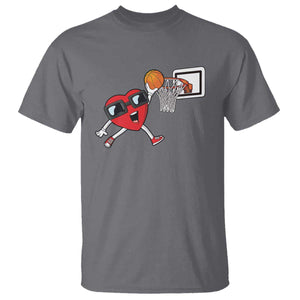 Basketball Valentines T Shirt - Cute Red Heart Playing Basketball Player Team Boys Gift Tee TS10 Charcoal Print Your Wear