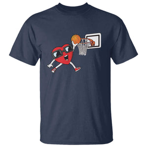 Basketball Valentines T Shirt - Cute Red Heart Playing Basketball Player Team Boys Gift Tee TS10 Navy Print Your Wear