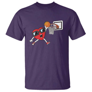 Basketball Valentines T Shirt - Cute Red Heart Playing Basketball Player Team Boys Gift Tee TS10 Purple Print Your Wear