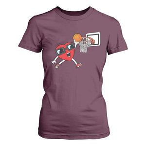 Basketball Valentines T Shirt For Women Cute Red Heart Playing Basketball Player Team Boys TS10 Maroon Print Your Wear