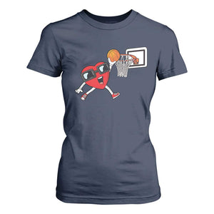 Basketball Valentines T Shirt For Women Cute Red Heart Playing Basketball Player Team Boys TS10 Navy Print Your Wear