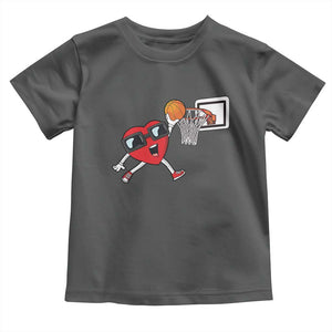 Basketball Valentines Toddler T Shirt Cute Red Heart Playing Basketball Player Team Boys TS10 Dark Heather Print Your Wear