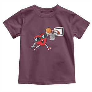 Basketball Valentines Toddler T Shirt Cute Red Heart Playing Basketball Player Team Boys TS10 Maroon Print Your Wear