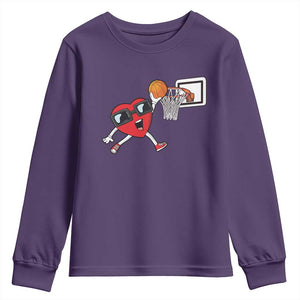 Basketball Valentines Youth Sweatshirt Cute Red Heart Playing Basketball Player Team Boys TS10 Purple Print Your Wear