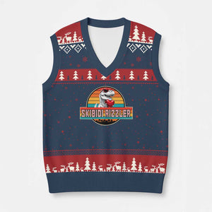 Vintage Valentines Dinosaur V-Neck Knit Sweater Vest Funny Dino Meme Skibidi Rizzler TS10 Navy Red Print Your Wear