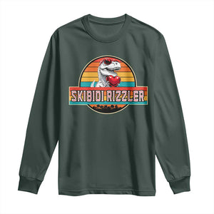 Vintage Valentines Dinosaur Long Sleeve Shirt Funny Dino Meme Skibidi Rizzler TS10 Dark Forest Green Print Your Wear