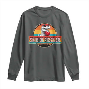 Vintage Valentines Dinosaur Long Sleeve Shirt Funny Dino Meme Skibidi Rizzler TS10 Dark Heather Print Your Wear