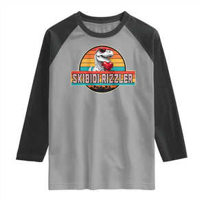 Vintage Valentines Dinosaur Raglan Shirt Funny Dino Meme Skibidi Rizzler TS10 Sport Gray Black Print Your Wear