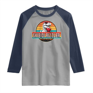 Vintage Valentines Dinosaur Raglan Shirt Funny Dino Meme Skibidi Rizzler TS10 Sport Gray Navy Print Your Wear