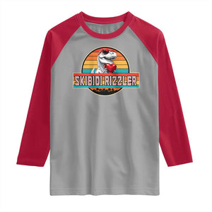 Vintage Valentines Dinosaur Raglan Shirt Funny Dino Meme Skibidi Rizzler TS10 Sport Gray Red Print Your Wear