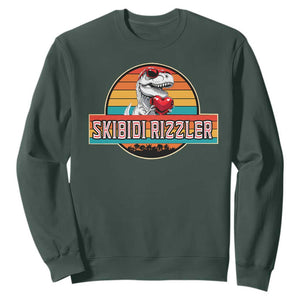 Vintage Valentines Dinosaur Sweatshirt Funny Dino Meme Skibidi Rizzler TS10 Dark Forest Green Print Your Wear