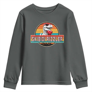 Vintage Valentines Dinosaur Youth Sweatshirt Funny Dino Meme Skibidi Rizzler TS10 Dark Heather Print Your Wear