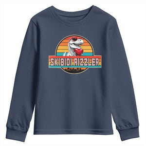 Vintage Valentines Dinosaur Youth Sweatshirt Funny Dino Meme Skibidi Rizzler TS10 Navy Print Your Wear