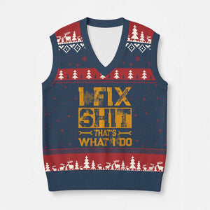 Funny Dad Grandpa V-Neck Knit Sweater Vest I Fix Shit Thats What I Do TS10 Navy Red Print Your Wear